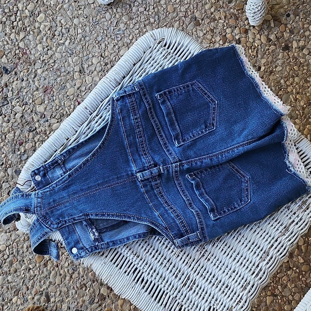 Wonder Nation Toddler Girls Denim Shortall Overalls Size 4T Flowers Patches - Picture 5 of 5